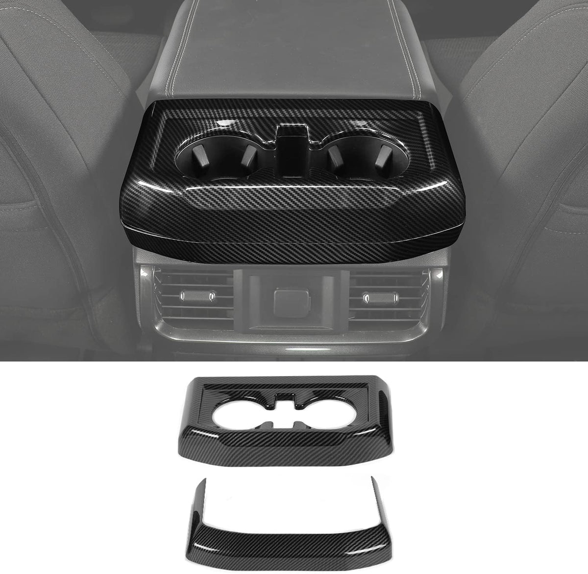 Carbon Fiber Center Console Cup Holder Trim Cover Panel Kit 2PCs J381