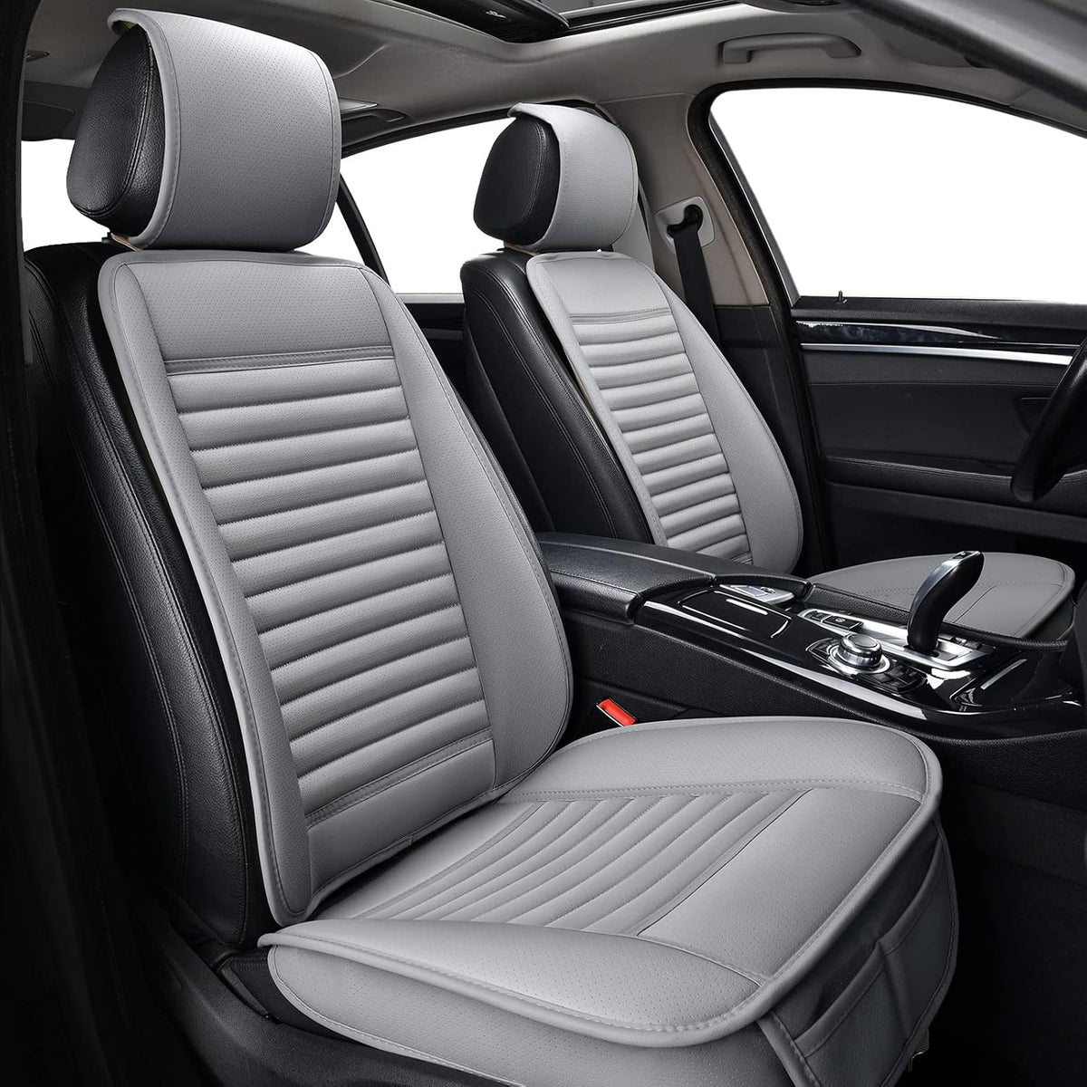 2pcs Pu Car Seat Cover, Front Seat Protector (Black-Blue Line) S593862