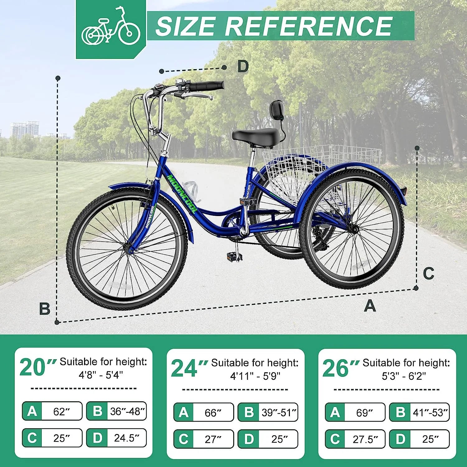 Blue Adult Tricycle 24" 7-Speed with Shopping Basket I5011