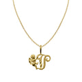 14K Yellow Gold Cherub Initial Pendant Necklace with 16" Chain P55284