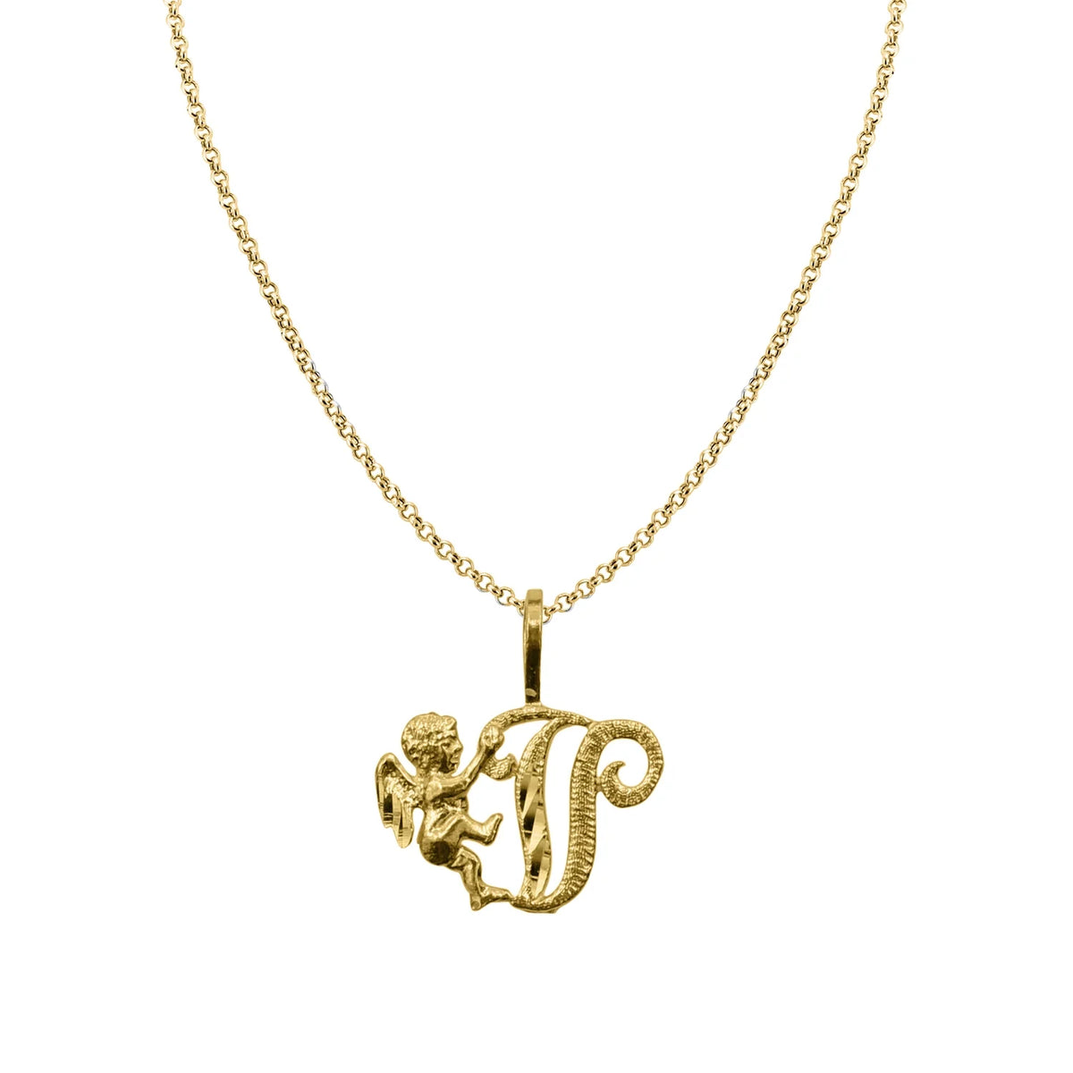 14K Yellow Gold Cherub Initial Pendant Necklace with 16" Chain P55284