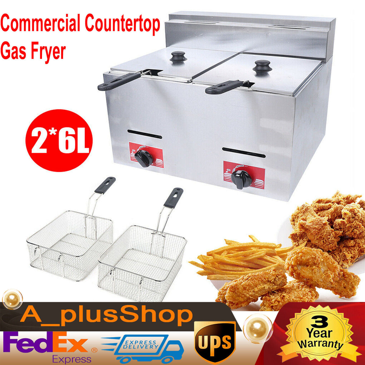 12L Stainless Steel Commercial Gas Fryer with 2 Baskets P84315