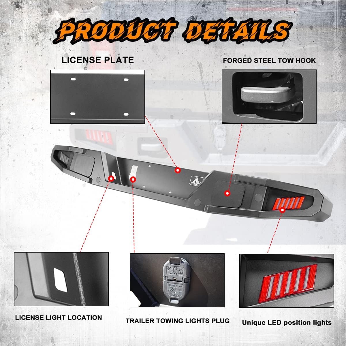 Rear Bumper with 2 Led Lights and Hitch Receiver B353042