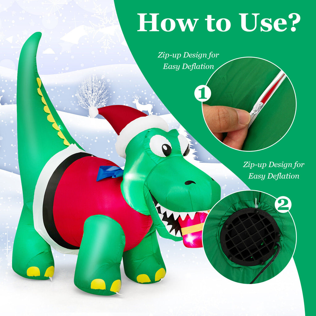 6 FT Christmas Inflatable Dinosaur with Gift Box LED Lights & Blower O120