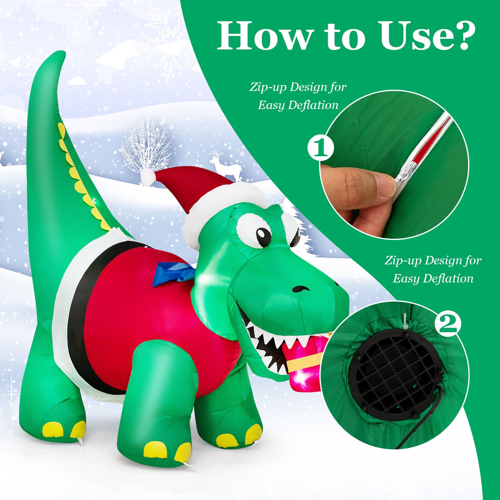 6 FT Christmas Inflatable Dinosaur with Gift Box LED Lights & Blower O120