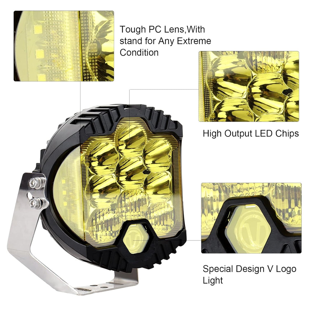 7 Inch 90W LED Light Pod Yellow Lens Combo Spot Flood Off Road Fog Lights IP67 Waterproof T93071