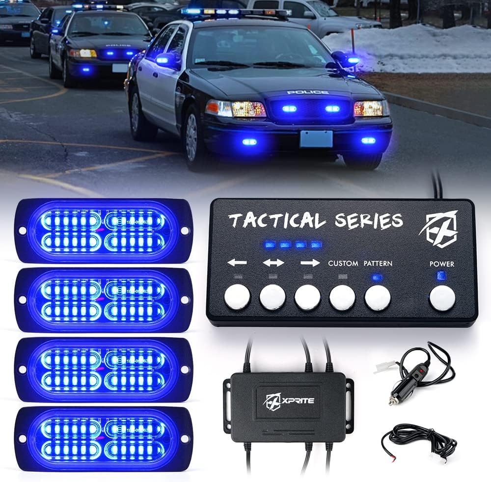 24 LED Surface Mount Strobe Lights Kit with Control Panel Red Blue, 8PCS V8305