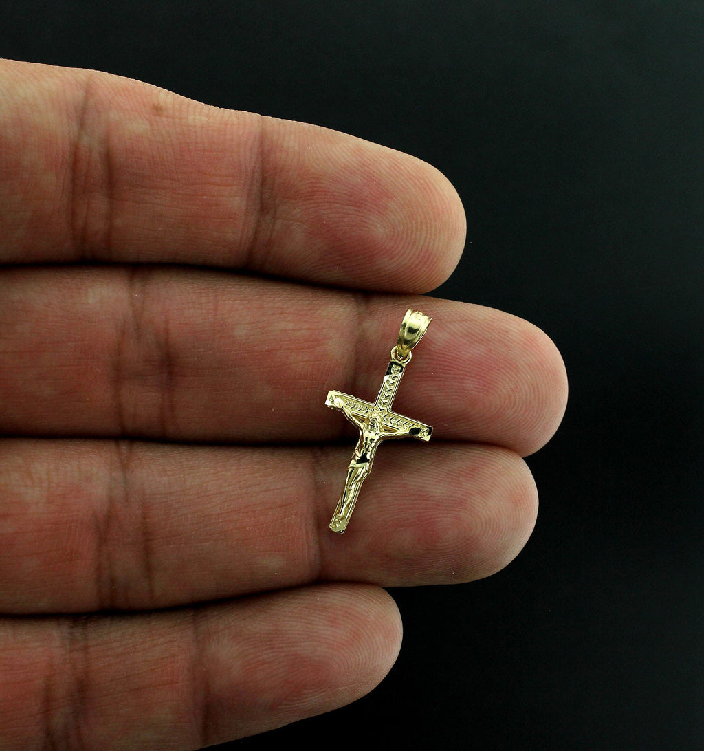 10K Yellow Gold Jesus Cross Charm Pendant Diamond Cut Rope Chain P538