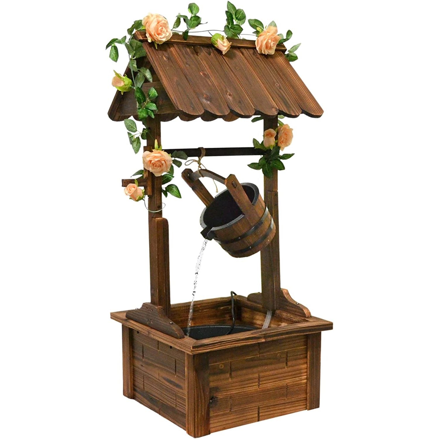 Wood Patio Outdoor Fountain with Adjustable Flow Submersible Electric Pump D2147