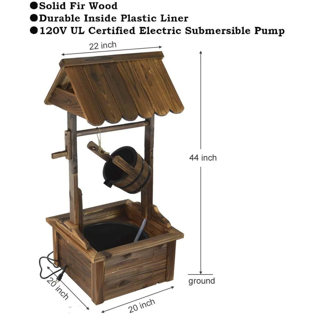 Wood Patio Outdoor Fountain with Adjustable Flow Submersible Electric Pump D2147