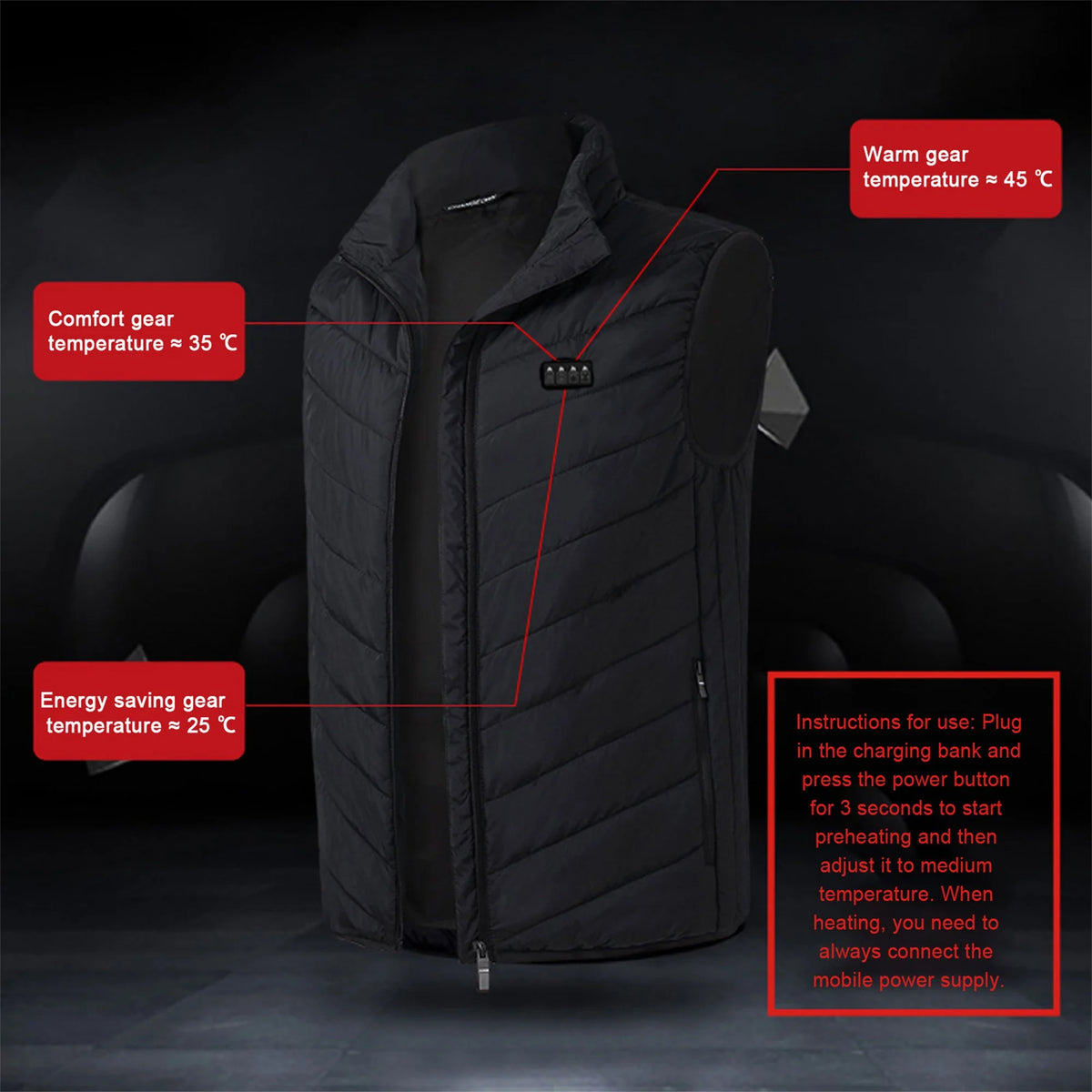 Waterproof Heated Vest with 4 in 1 Smart Controller W906544