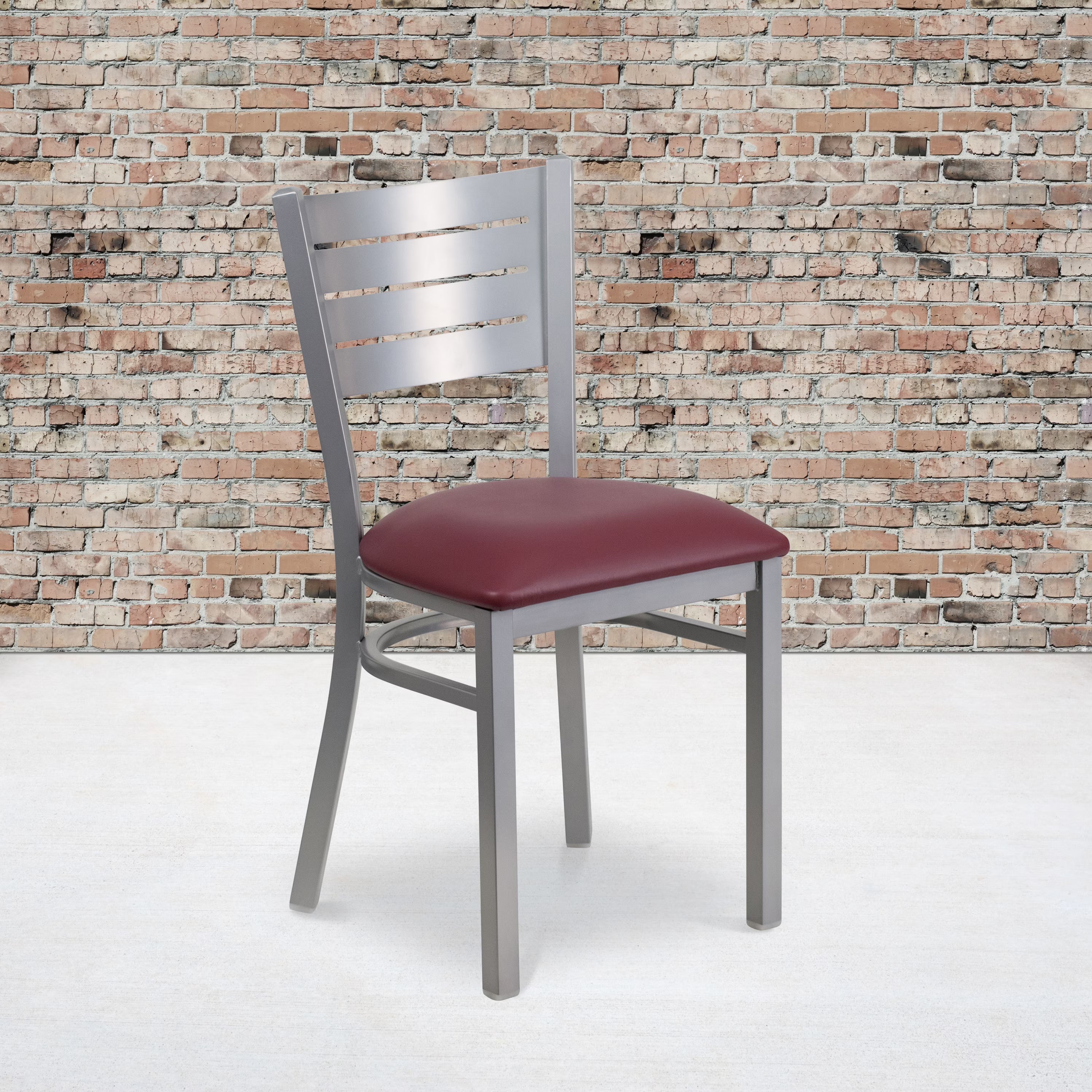 Burgundy Vinyl Seat Metal Restaurant Chair J38190