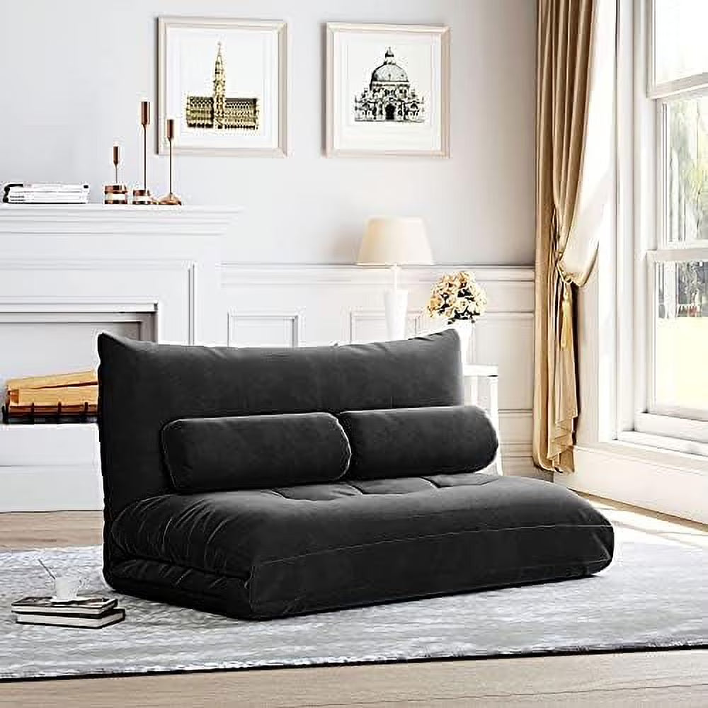 Adjustable Fabric Floor Couch Sofa Bed with Two Pillows Y30561